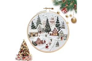 KOOFUR Christmas Cross Stitch Embroidery Craft Kits ，Hand Christmas DIY Embroidery Patterns Stamped Kit, Adults Kids Beginners Stamped Embroidery Kit 。 (Resort)