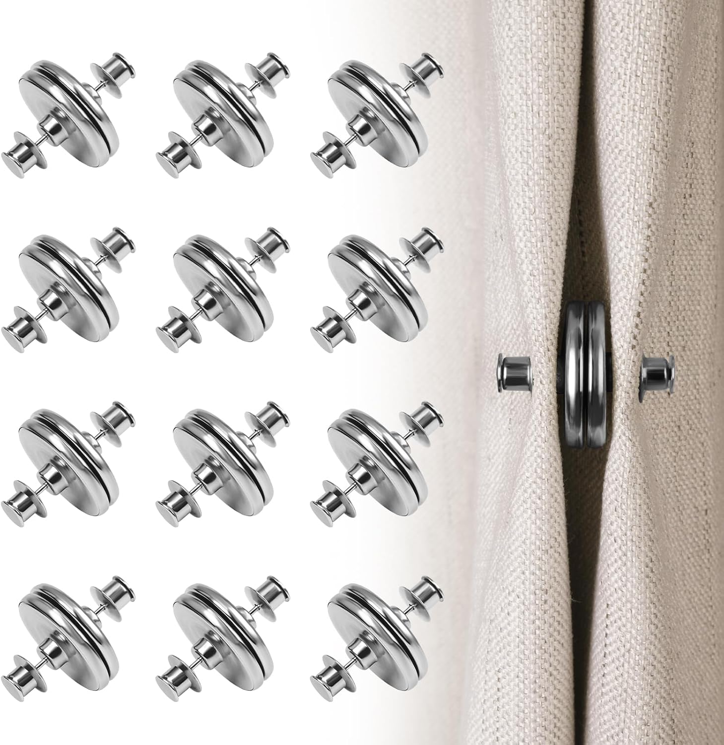 Outdoor Curtains - 12 Pairs Magnetic Curtain Clips Prevent Light Leaking, Curtain Magnets Closure, Strong Curtain Weights Magnets Magnetic Holdback Button for Indoor Outdoor Curtains Pergola Patio Gazebo Cabana Travel