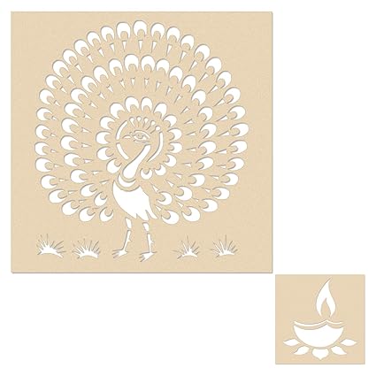 Incredible Gifts India Peacock Design Rangoli Stencil PCK001(Wood, 30cmx30cm)
