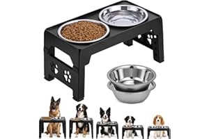 LALOBLUE Elevated Dog Bowls, Raised Bowl with 2 Stainless Steel Food Bowls, Dog Bowls Stand Adjusts to 5 Heights 2.95", 8.46", 9.65", 10.82", 12.01" for Small Medium Large Cats Pets,Black
