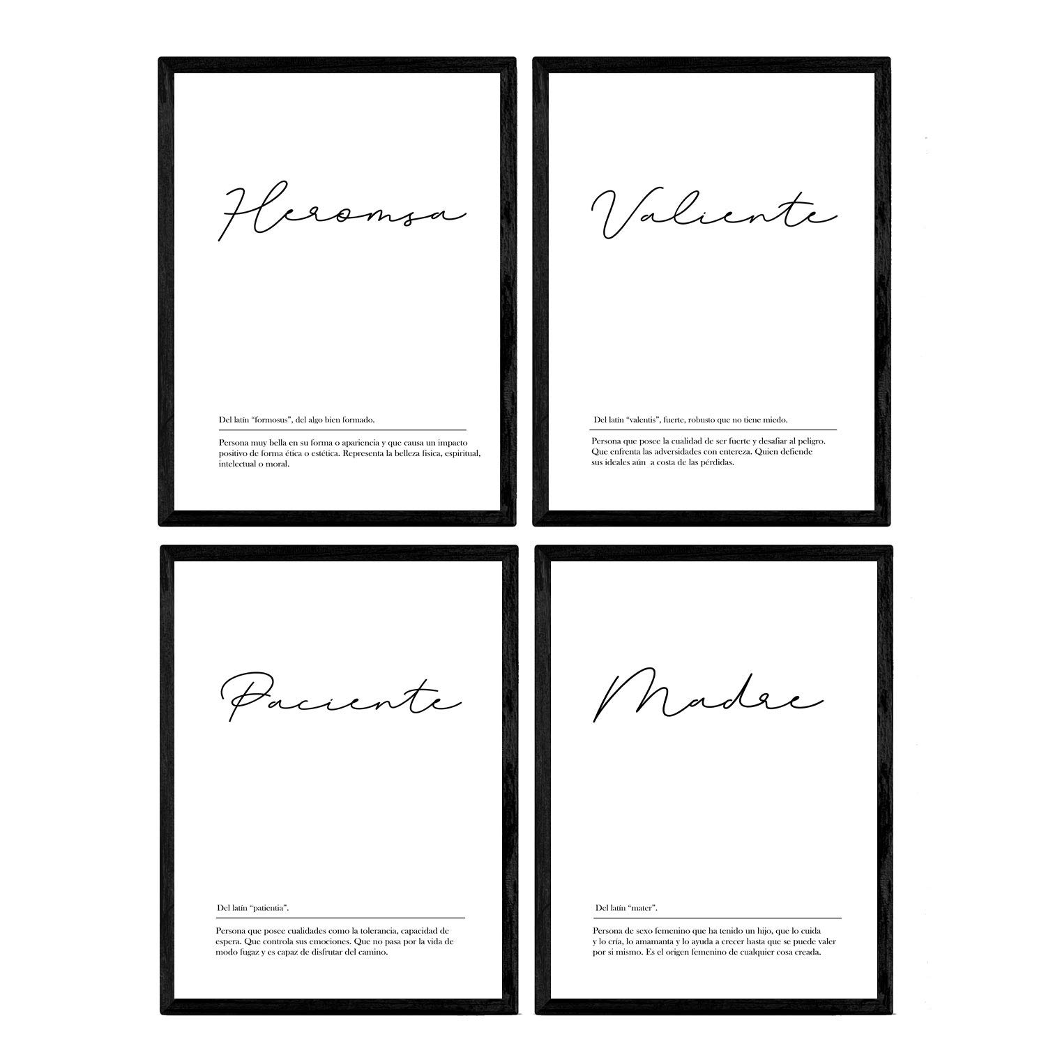 Nacnic Set of four plates with word definitions to Mother Fund Vintage Poster A3 size unframed