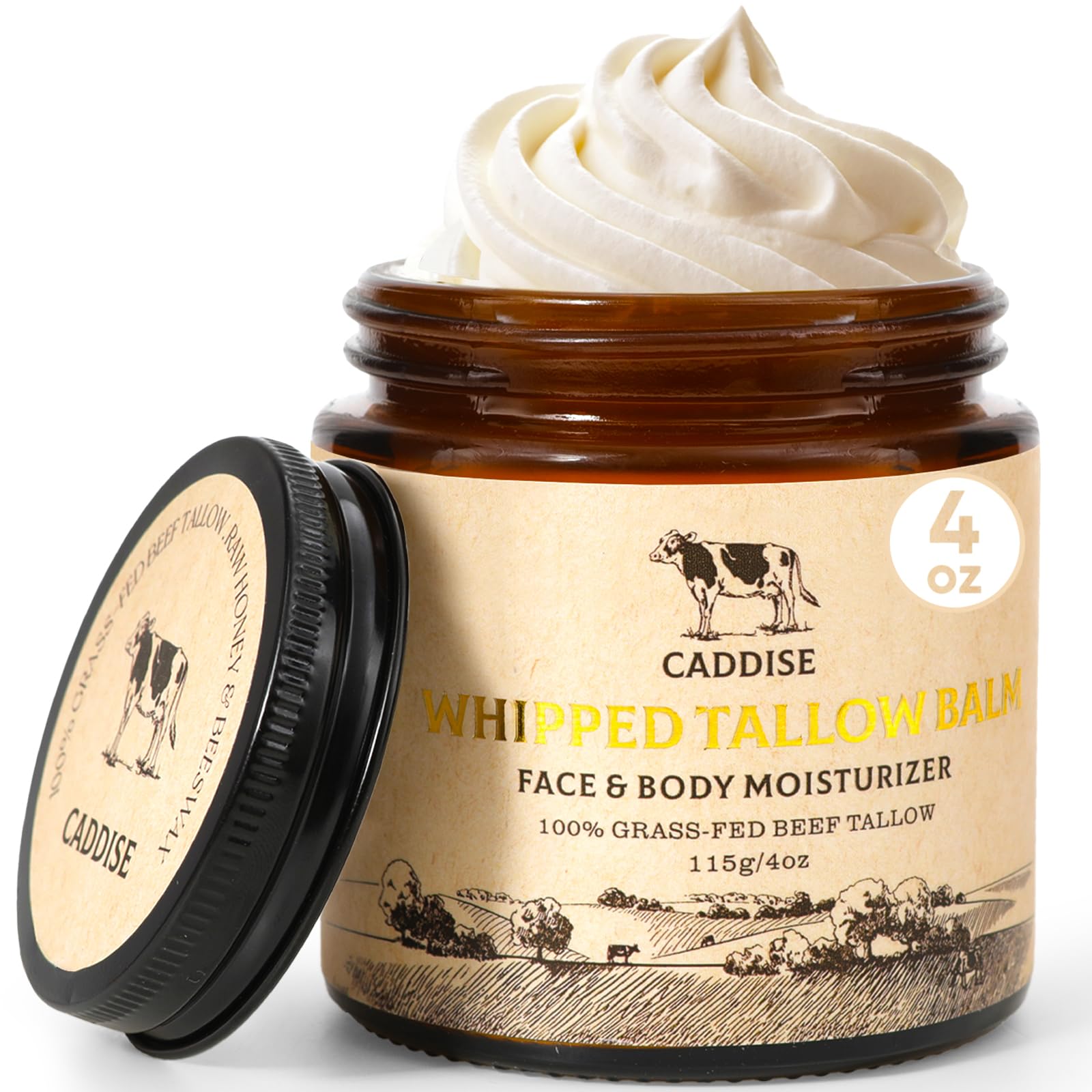 Whipped Beef Tallow for Skin – 100% Grass-Fed Handmade Cream Moisturizer for Face & Body, Natural with Honey, Shea Butter, Jojoba Oil, Non-Greasy, Nourishing for Men, Women, Kids, 4 Oz