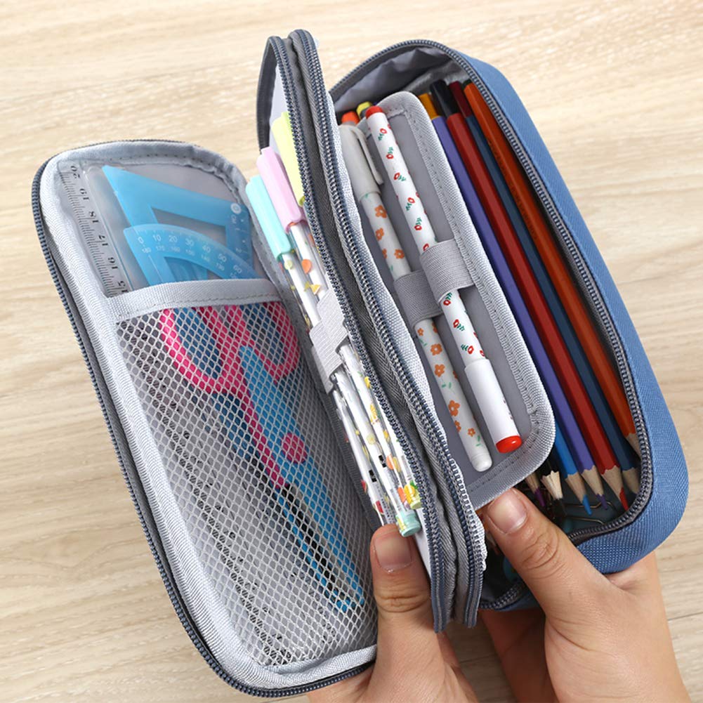 HILUCKI Pencil Case Pen Marker Bag Pouch Holder Box Large Capacity Stationery Organizer with Two Compartments for School Office Student Adults