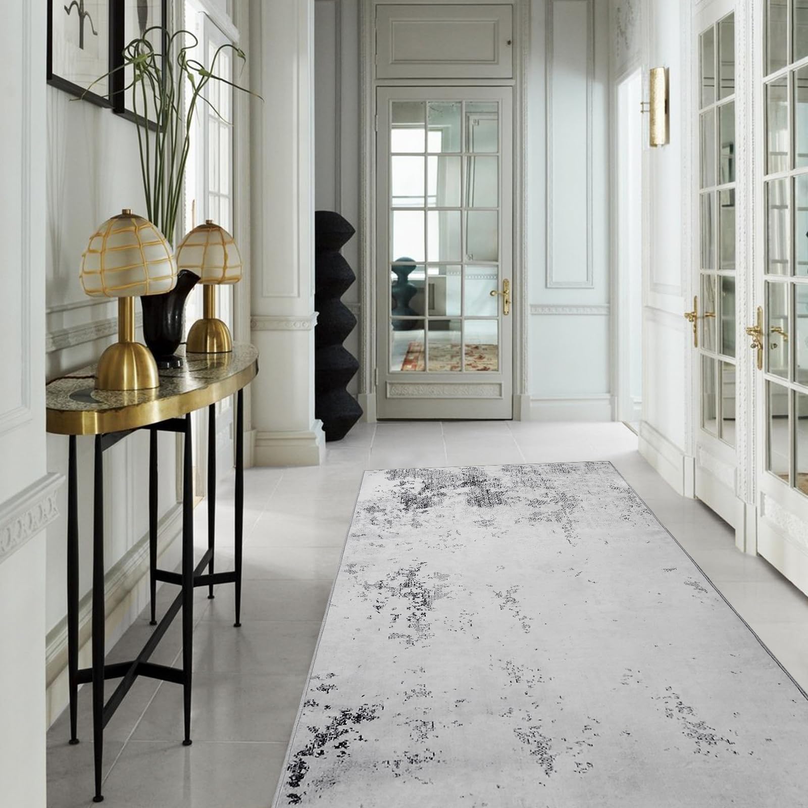 Cinknots Runner Rugs for Hallway 80x300 Gray Carpet Outdoor Rug Machine Washable Modern Abstract Soft Home Decor for Living Room Kitchen Laundry Room Doorway Bedroom