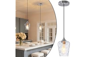 1 Pack Brushed Nickel Pendant Lights Kitchen Island Lighting, 1-Light Modern Kitchen Pendant Light with Hammered Glass Shade,