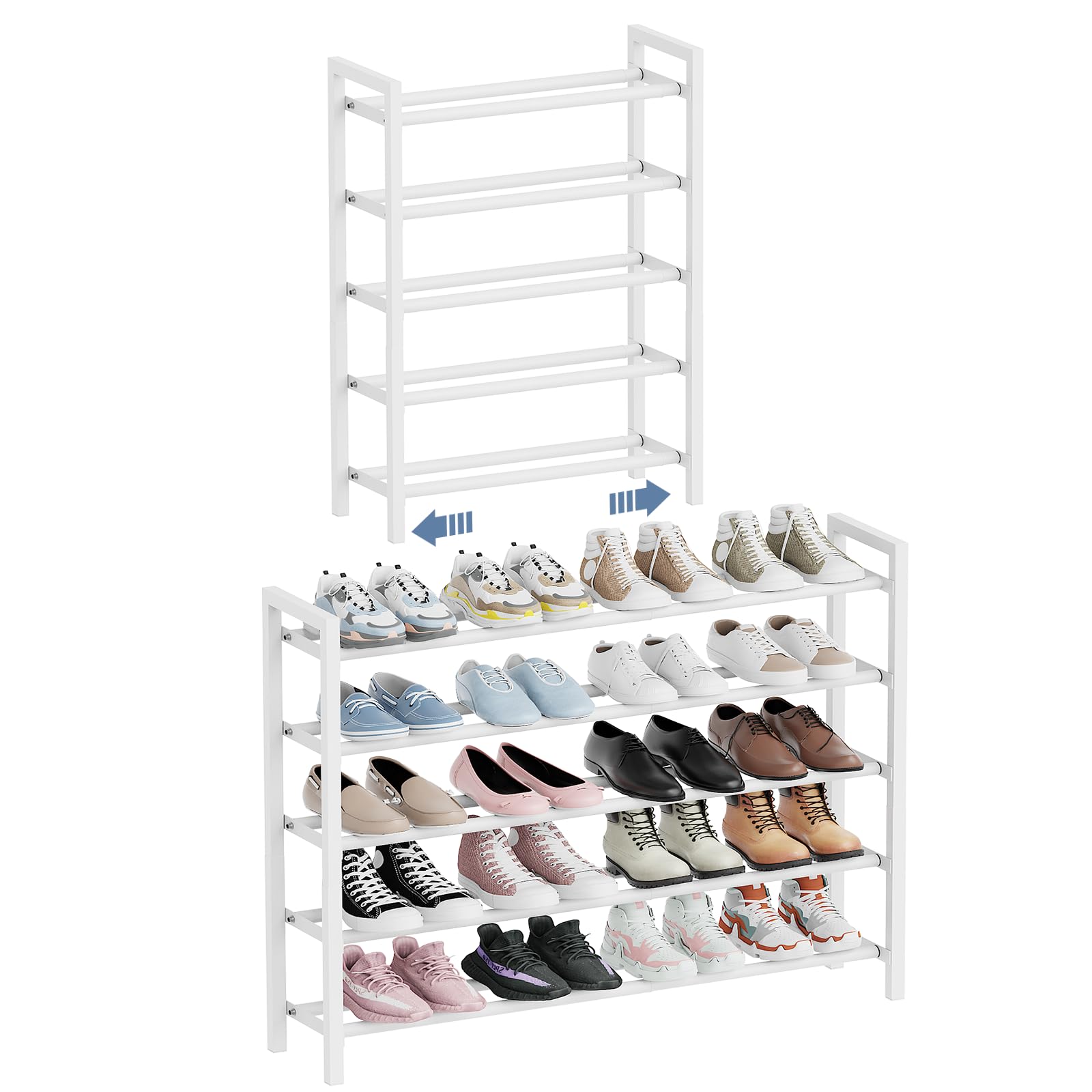 Mavivegue Expandable Shoe Rack, 5-Tier Shoe Organizer for Closet, Adjustable Shoe Rack for Front Door Entrance, Entryway Image