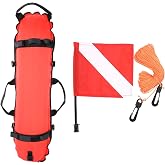 Inflation Torpedo Buoy, Scuba Diving Inflation Torpedo Buoy Signal Float Ball &amp; Flag with 82ft Rope, Spearfishing Float Inflatable Surface Marker Buoy (SMB) for Spearfishing, Freediving, Snorkeling