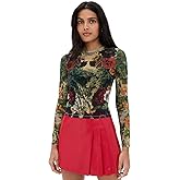 alice + olivia Women's Delaina Printed Mesh Crop Top