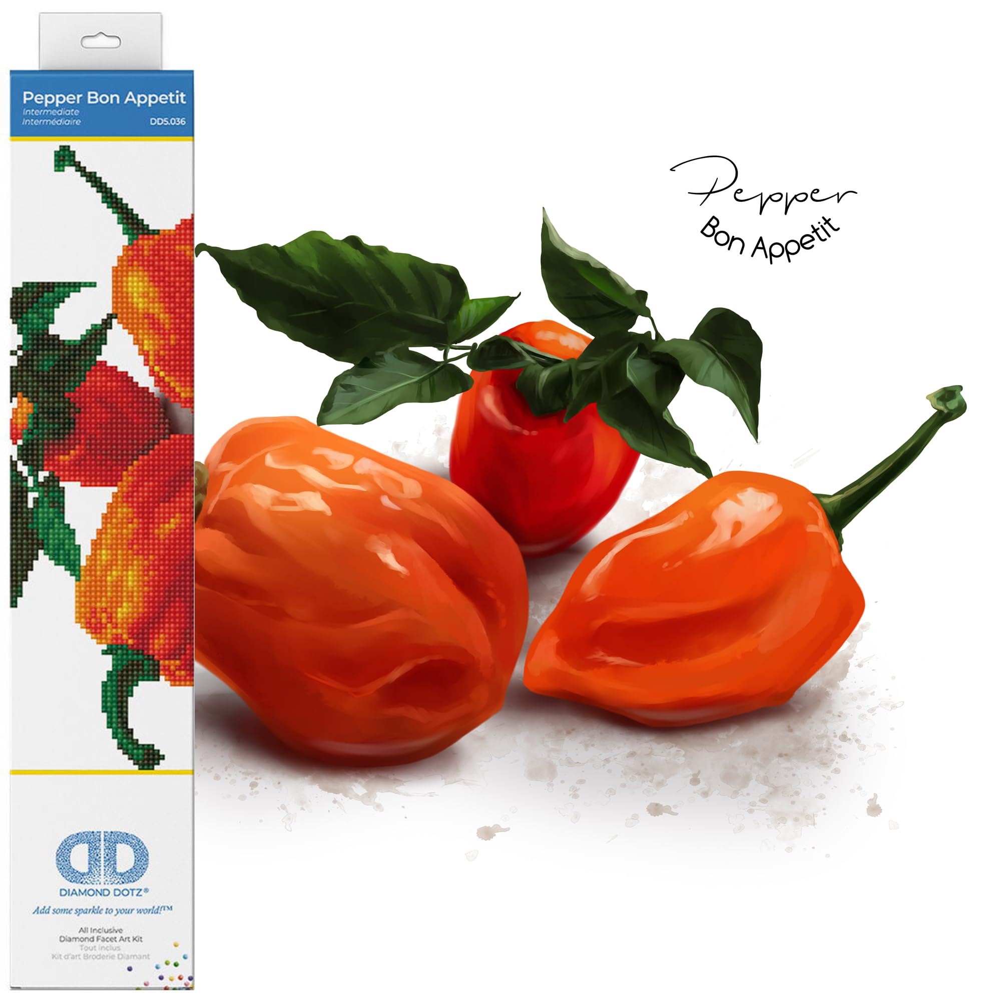DIAMOND DOTZ Painting, Intermediate Kit DD5, Canvas, Pepper Bon Appetit, 30.5 x 30.5cm