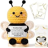 Emotional Support Crochet Positive Bee Inspirational Cheer Up Gifts for Women, Handmade Positive Crochet Bee Gift Thank You Birthday Valentines Teacher Appreciation Gifts for Coworker Nurse Mom Friend