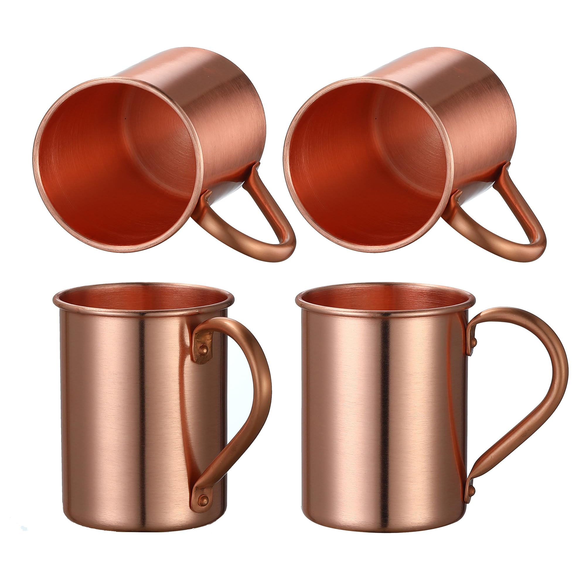 Photo 1 of (MISSING 1) (USED/FAIR) Cocktail Geek Pure Copper Moscow Mule Mugs, Set of 4, Handmade, Straight Smooth Finish, Riveted Handle