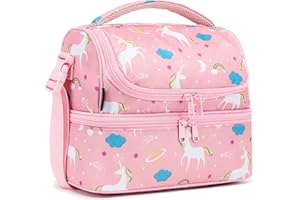 FlowFly Kids Double Decker Cooler Insulated Lunch Bag Large Tote for Boys, Girls, Men, Women, With Adjustable Strap, Unicorn
