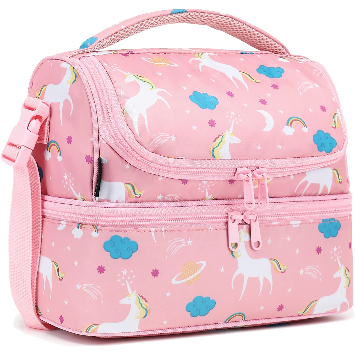 Photo 1 of FlowFly Kids Double Decker Cooler Insulated Lunch Bag Large Tote for Boys, Girls, Men, Women, With Adjustable Strap, Unicorn