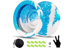 Hksod Yoyo Responsive Professional Yoyos for Kids Beginners Metal Trick Yoyo, Unresponsive Yo-yo for Adults with Bearing Kit, 10 Yo-Yo Strings, Case and Glove - Blue Silver