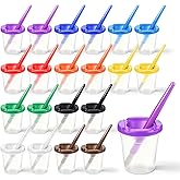 Yuanan 20 PCS Paint Cups with Lids for Kids, No Spill Paint Cups with Colored Lids and Brushes Resuable Spill Proof Paints Cup Water Cup for Painting Bulk for Painting, Arts and Crafts Supplies