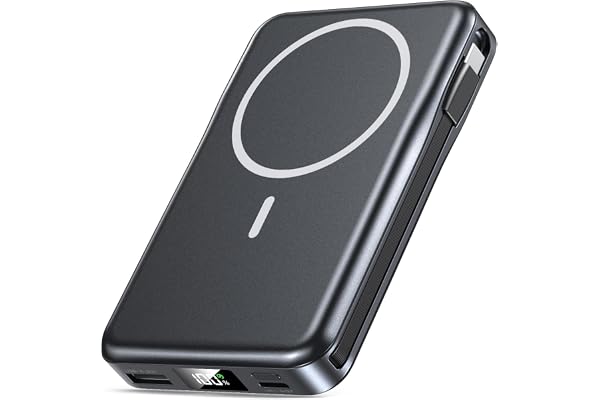 Magnetic Portable Charger, 10000mAh Power Bank, 5 in 1 Portable Charger with Built in Cable, 20W Fast Charging for Magsafe Battery Pack Compatible with iPhone 17/16/15/14/13/12 Pro/Pro Max-Black