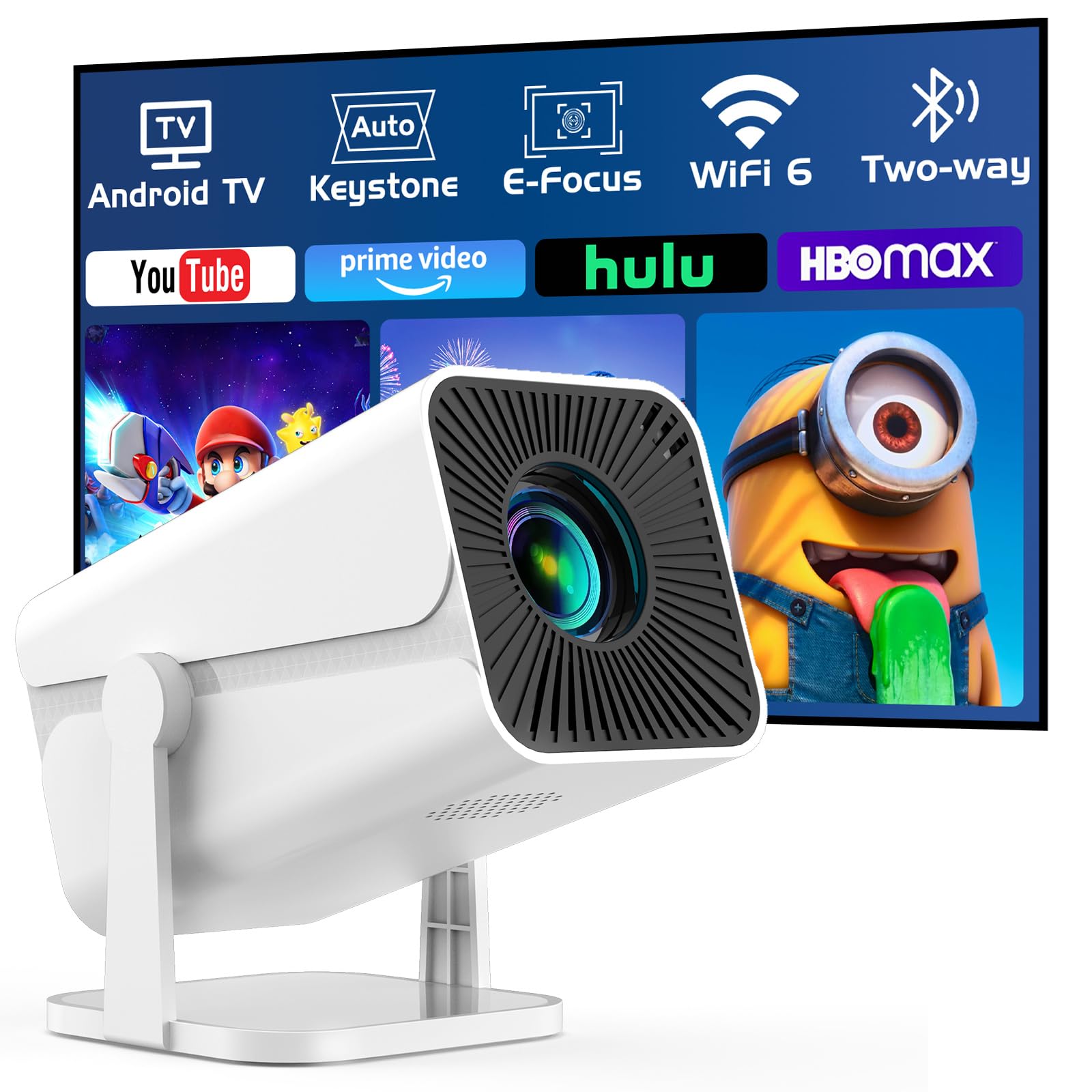 Photo 1 of [Built-in Apps & Electric Focus] Smart Mini Projector with WiFi and Bluetooth, 270°Rotatable Portable Movie Projector 1080P Support, Auto Keystone Proyector for Smartphone/TV Stick/Laptop/HDMI