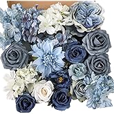 Garisey Artificial Flowers Combo Box Set Dusty Blue Flowers for DIY Wedding Bouquet Arrangements Bridal Shower Party Home Decorations(White Blue Rose)