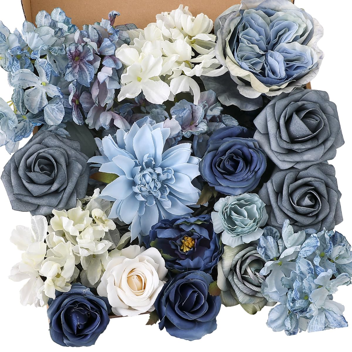 Photo 1 of Garisey Artificial Flowers Combo Box Set Dusty Blue Flowers for DIY Wedding Bouquet Arrangements Bridal Shower Party Home Decorations(White Blue Rose)