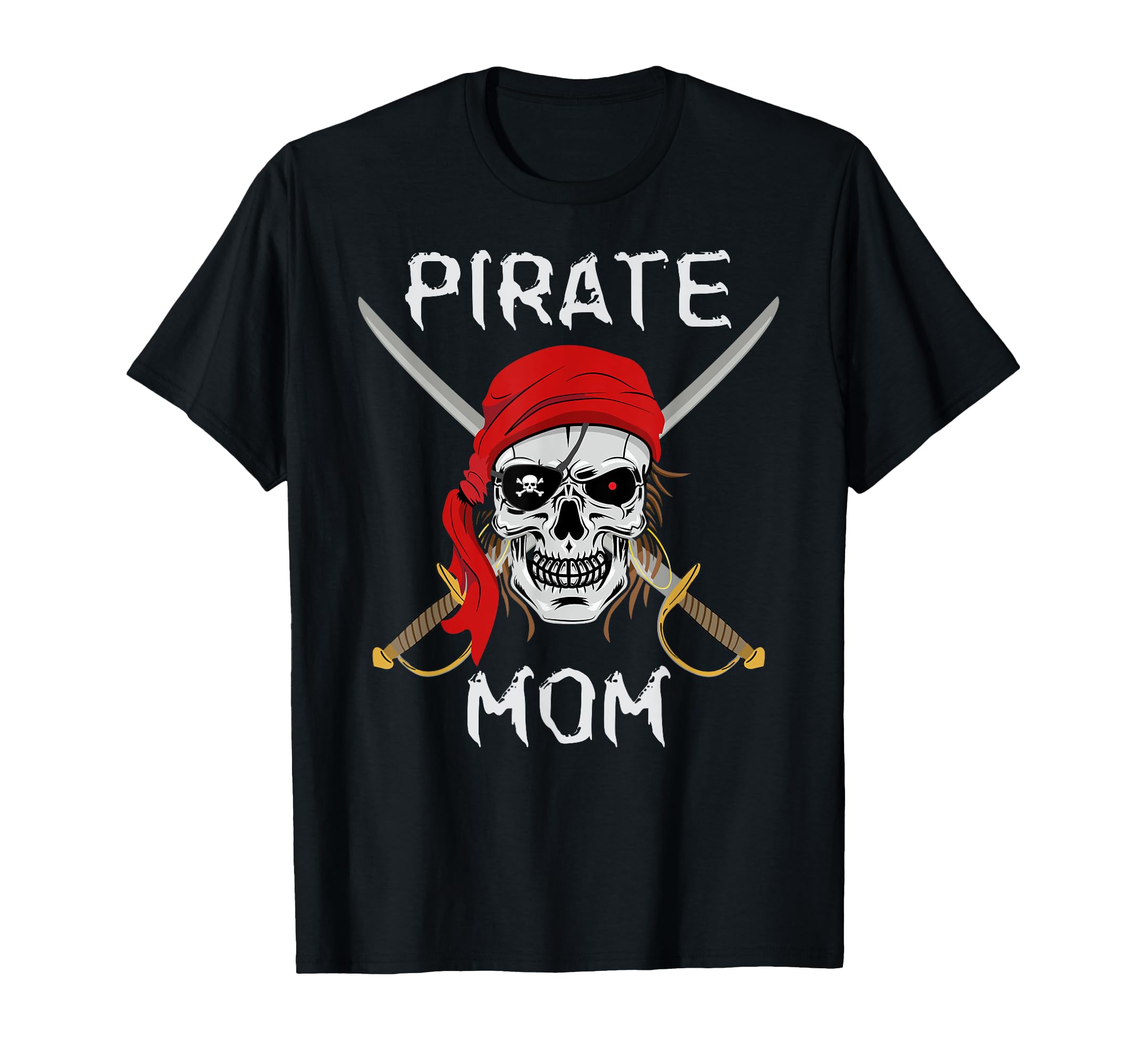 Photo 1 of 2XL-ORANGE- Halloween Pirate Skull Apparel Pirate Mom T-Shirt - Women's Black V-Neck Short Sleeve Halloween Costume Tee -