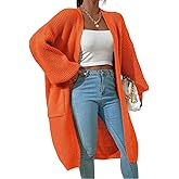 LIGHT DOT Women's Winter Midi Cardigan Oversized Long Sleeve Open Front Fuzzy Knit Sweater Coat with Pocket