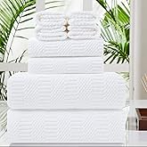 8 Piece Oversized White Bath Towel Set-2 Extra Large Bath Towel Sheets,2 Hand Towels,4 Washcloths-600GSM Soft Highly Absorbent Quick Dry Beach Chair Towels Woven Towels for Bathroom Hotel and Spa