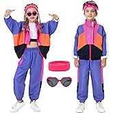 Coseaon 80s Outfit for Kids, Retro 90s Tracksuit Boys Girls Hip Hop Dance Clothes Unisex Patchwork Jacket Pants Sportswear