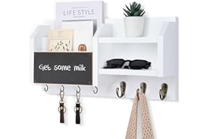 Lwenki Mail and Key Holder – Wall Mount Key Hanger with Shelf and 7 Metal Hooks – Decorative Natural Paulownia Wood Entryway 