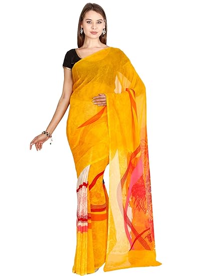 Faux Georgette Saree - Gold Fusion Yellow - (CCMYSY7071)