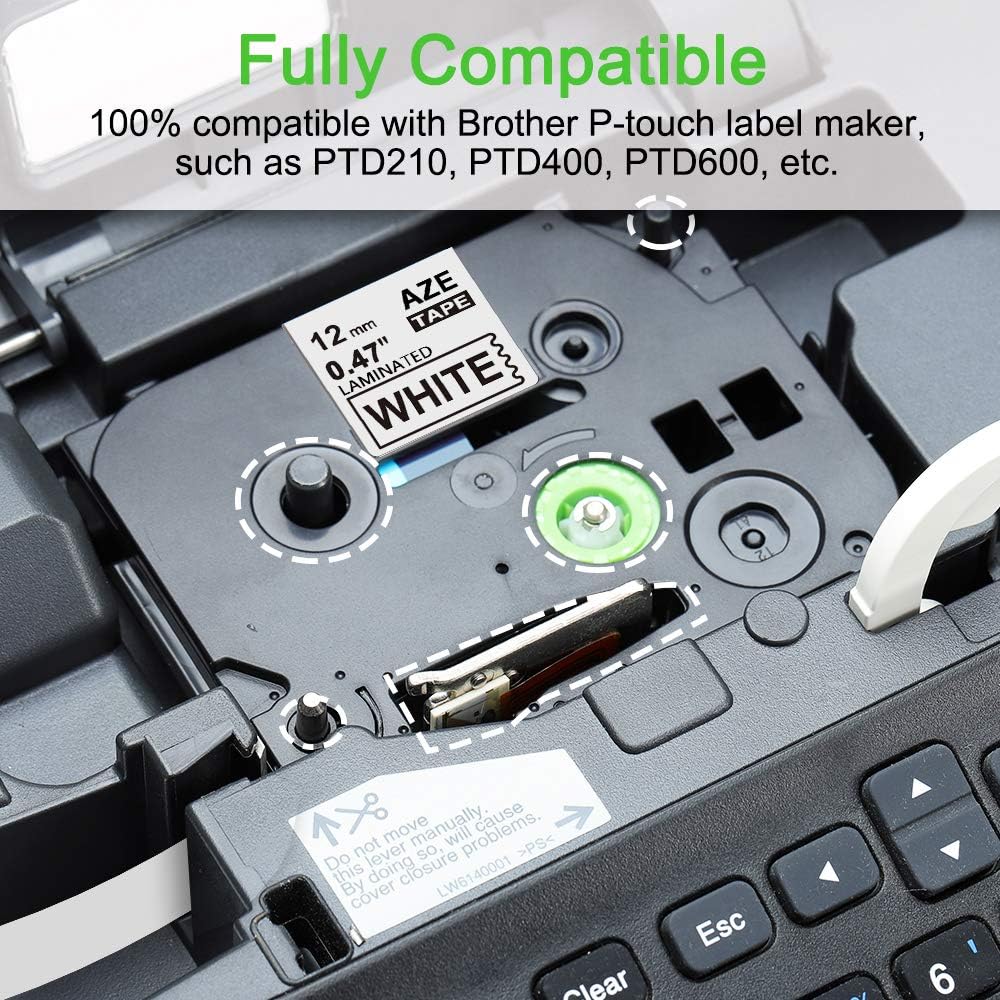 Labelife Compatible Label Tape Replacement for Brother TZe231 Ptouch Tape TZe Label Tape 12mm 0.47 Inch Laminated White Label Maker Tape TZe-231 for P-Touch PTH110 PT-D200 PTD600, 26.2 Feet, 6-Pack: Office Products