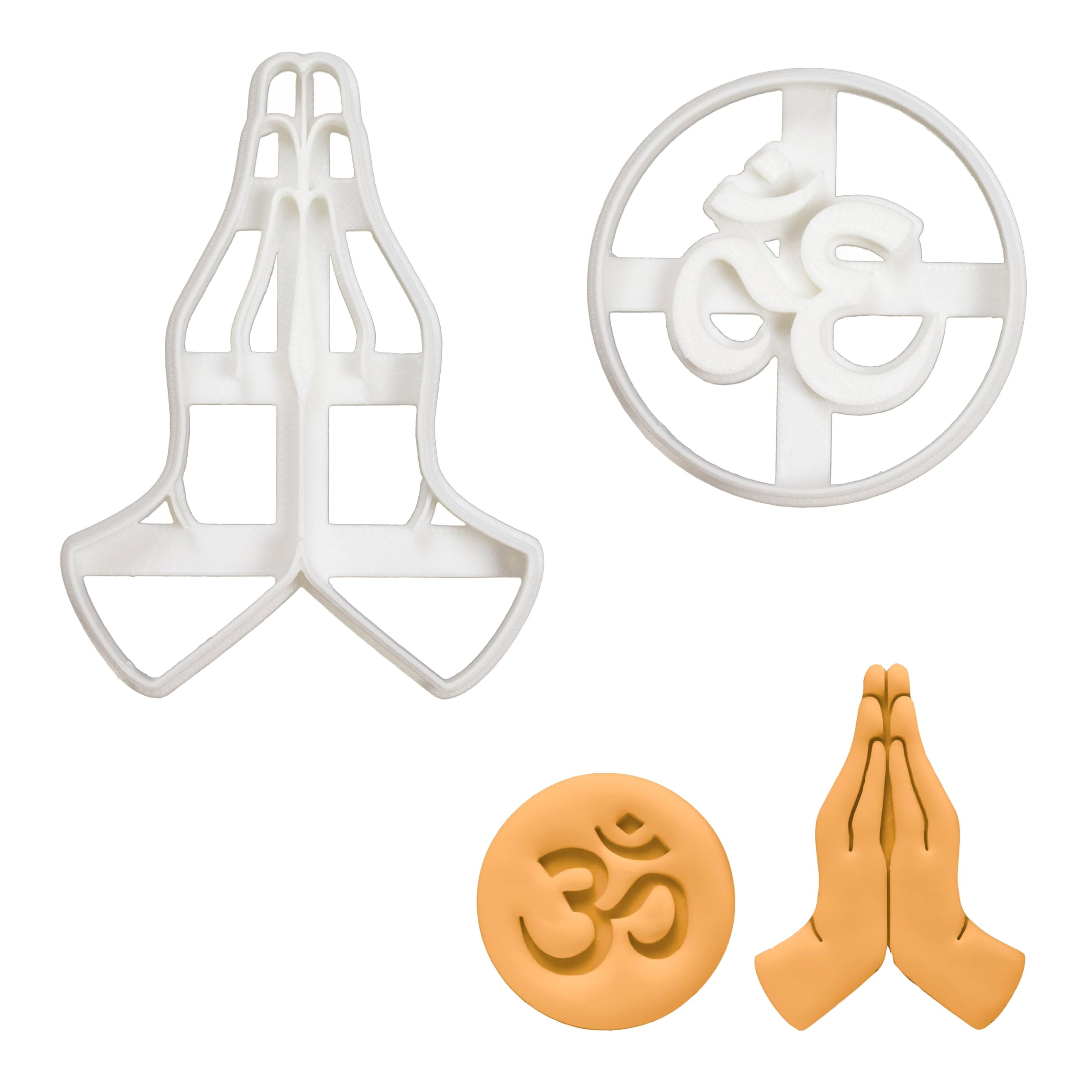 BAKERLOGY Set of 2 Yoga Themed Cookie Cutters (Designs: Namaste Hands & Aum Om Symbol) - Detailed Biscuit Cutter Design for Baking and Crafts, Ideal on Fondant, Dough, Clay
