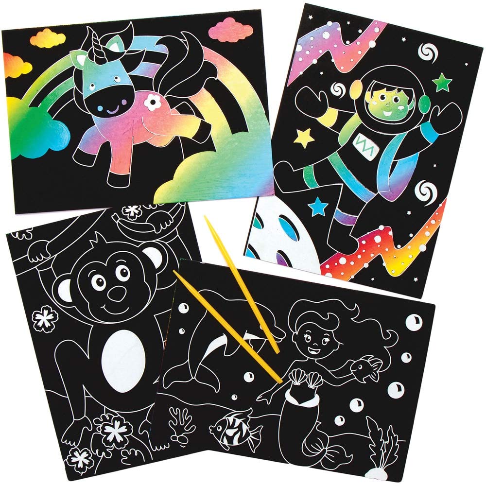 Baker Ross AX104 Scratch Art Pictures Assortment, for Kids Arts and Crafts Projects (Pack of 10), Assorted