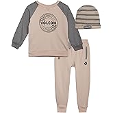 Volcom Boys Sweatsuit Set - 3 Piece French Terry Active Sweatshirt, Jogger Sweatpants and Hat - Boys Jogger Pants Set