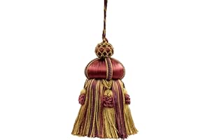 DÉCOPRO Elegant Hand-Crafted 4" (10cm) Key Tassel, 3 1/2" (8.5cm) Loop, Accented with Crown Tassels (KTAX4) Golden Brown Beige Multicolor #LX09 (Golden Beige, Dark Red, Plum Purple) Individually Sold