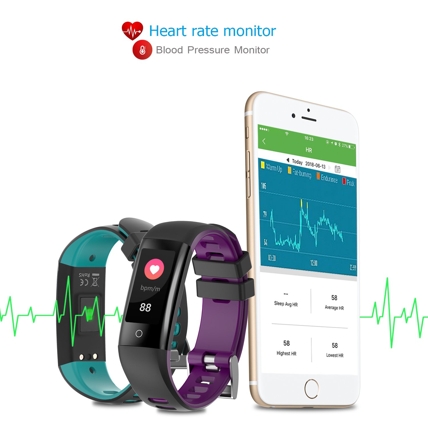 AUNEY Fitness Tracker Color Screen Sport Band Smart Wristband Bracelet Waterproof Bluetooth Activity Heart Rate Sleep Monitor Pedometer sport band for IOS and Android