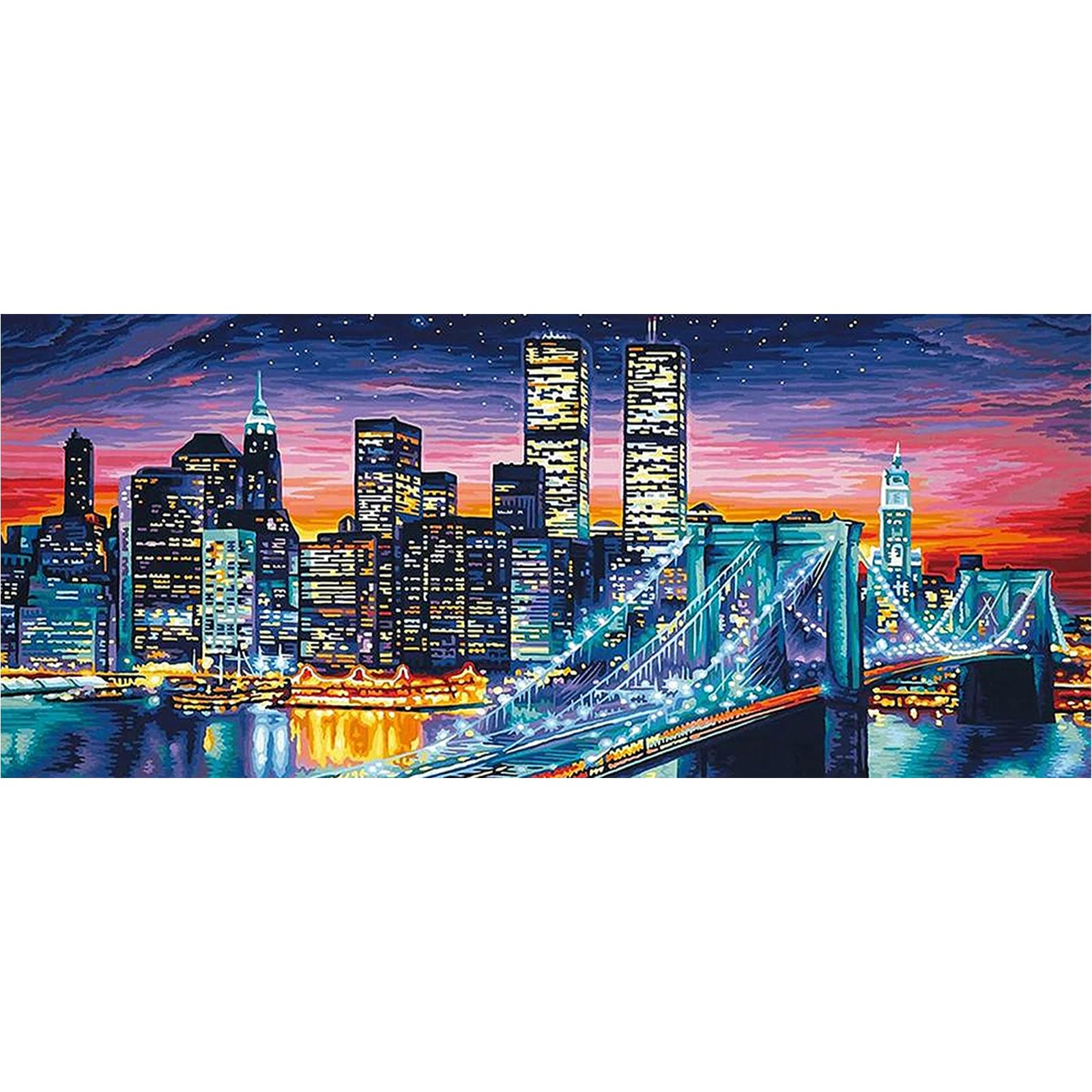SHEGZHUC Diamond Painting Scenery Manhattan 110 x 50 Diamond Art City Bridges Diamond Painting Night Light Seaside Town Art Diamond Art Lake 5D Diamond Painting Kits for Adults Large Size Landscape