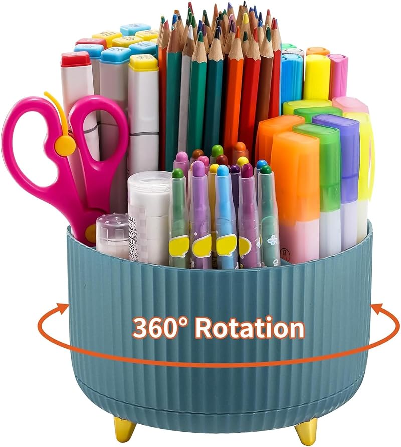 Marbrasse 360° Rotating Desk Organiser with 5 Compartments Dark Green