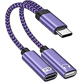 Dual USB C Dongle Splitter, 2 in 1 USB C Headphone Jack Adapter and Charger, Type C Audio Adapter with PD 60W Fast Charging Cable Dongle for iPhone 17 16 15 Pro Max Plus Air, iPad, Samsung, Google