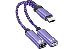 Dual USB C Dongle Splitter, 2 in 1 USB C Headphone Jack Adapter and Charger, Type C Audio Adapter with PD 60W Fast Charging C