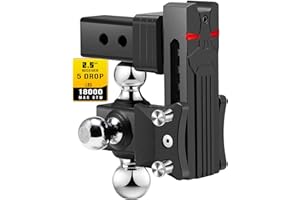 Airbird Anti-Rattle Adjustable Trailer Hitch Ball Mount, 2.5-Inch Receiver, 5 Inch Drop, 2 and 2-5/16-Inch Balls, 18,000 LBS, Truck Hook Three Balls Mount for Towing RVs and Motorcycles
