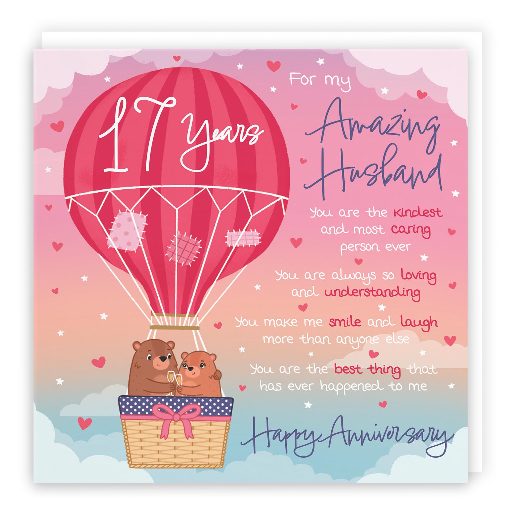 Hunts England - Husband 17th Anniversary Poem Card - Love Is In The Air - Beautiful Love Verse - Cute Bears - Luxury 17th Anniversary Card For Husband - Romantic 17 Years Husband Anniversary Card — image 1