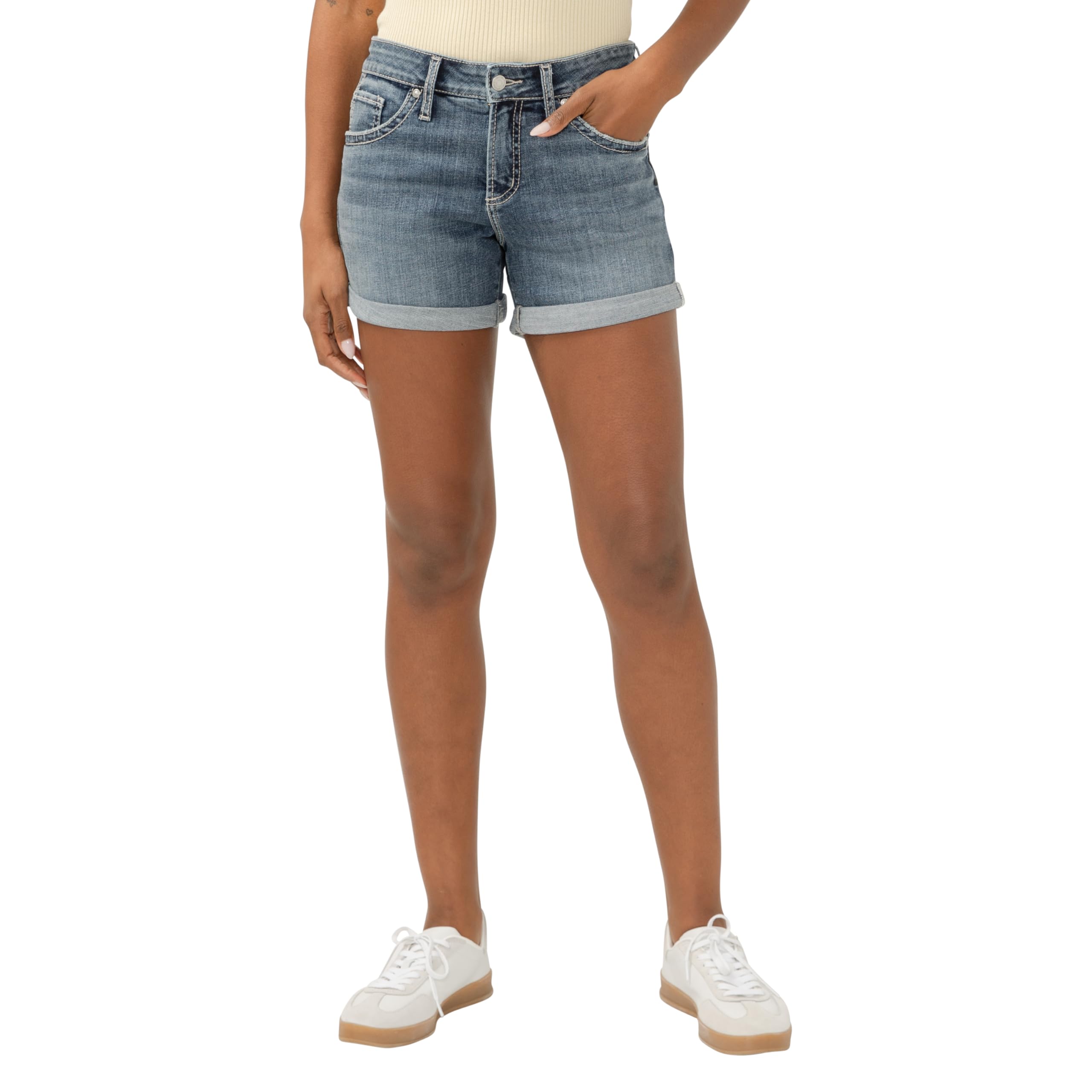 Silver Jeans Co. Women's Boyfriend Mid Rise Short, Luxe Stretch Glory, 29 Image