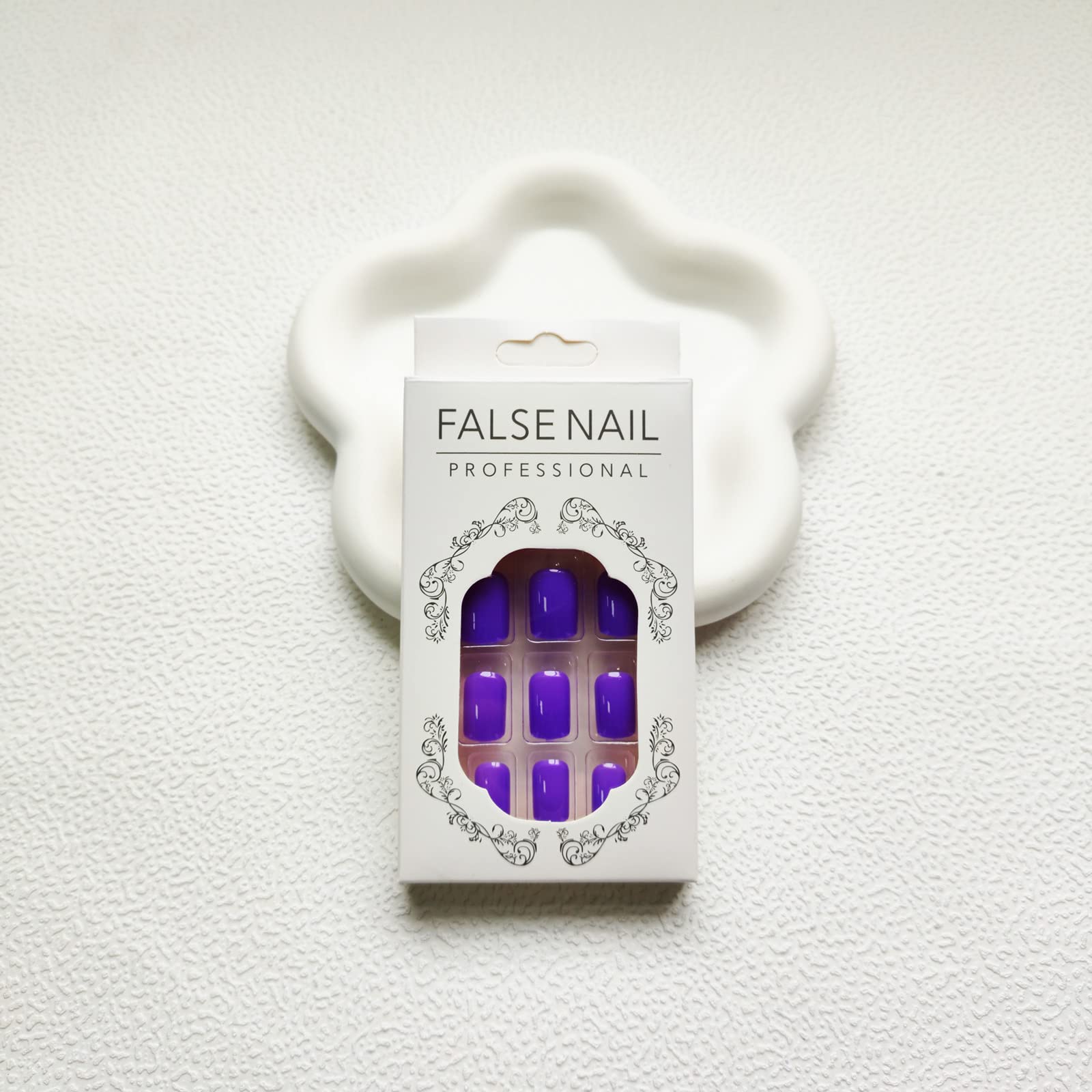 Purple Press on Nails Square Fake Nails Glossy Glue on Nails Short Solid Color False Nails with Design Full Cover Acrylic Nails Cute Press on Nails Stick on Nails for Women and Girls DIY Manicure 24Pcs - Image 4