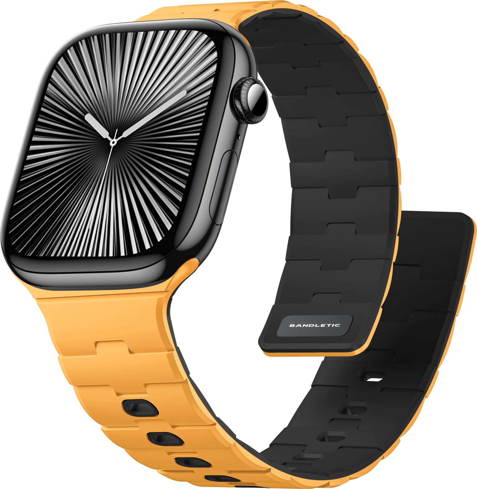 Photo 1 of Bandletic Magnetic Silicone Watchband Compatible with Apple Watch Bands for Men 44mm 45mm 46mm 49mm 42mm(Series 3) Women, Sport Straps for iWatch Series 11 10 9 8 7 6 5 4 SE Ultra 3 2 1, Yellow/Black