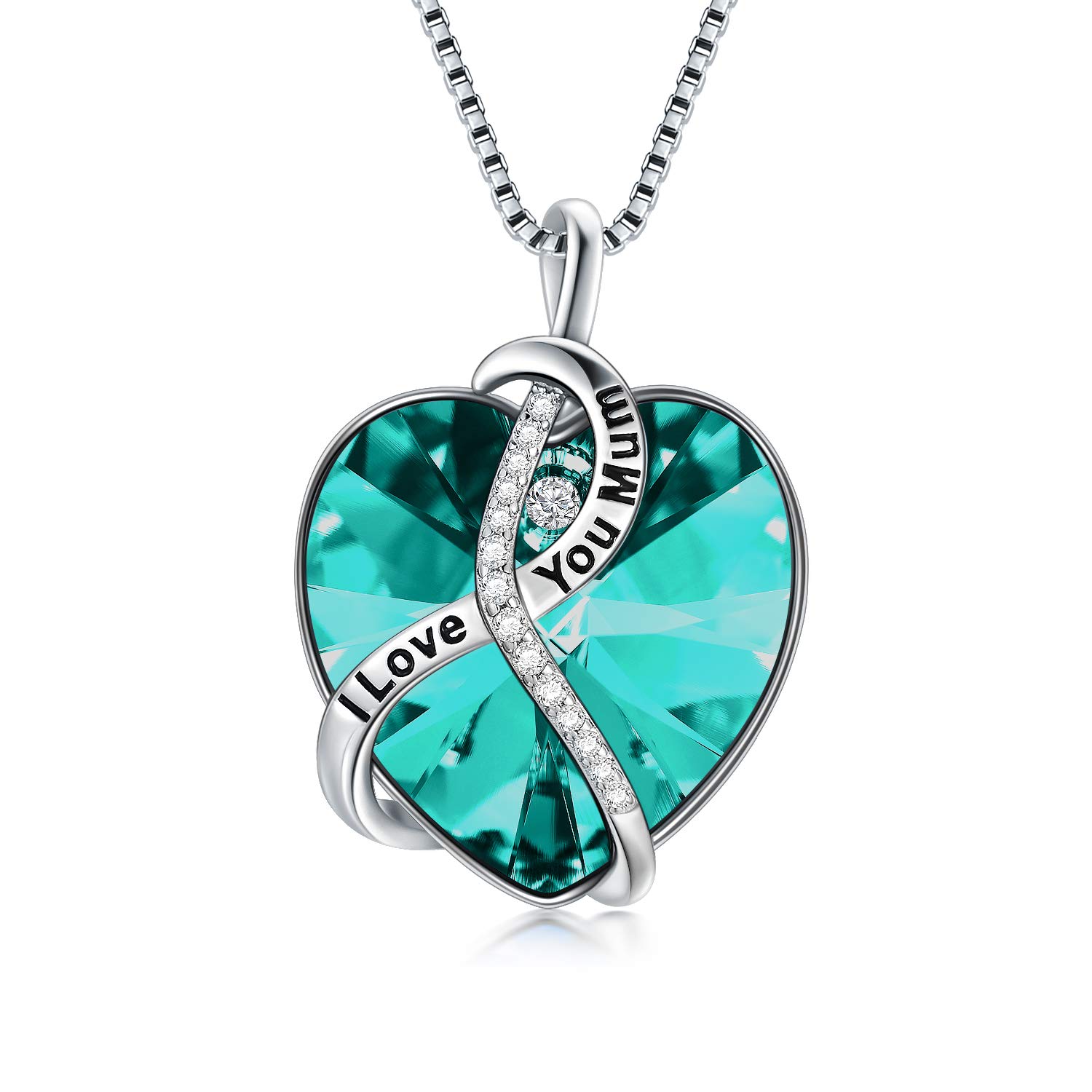 AOBOCO Gifts for Mum Necklaces Mother Birthday Jewellery Gifts Sterling Silver I Love You Mum Heart Necklace (Simulated Emeerald) — image 1