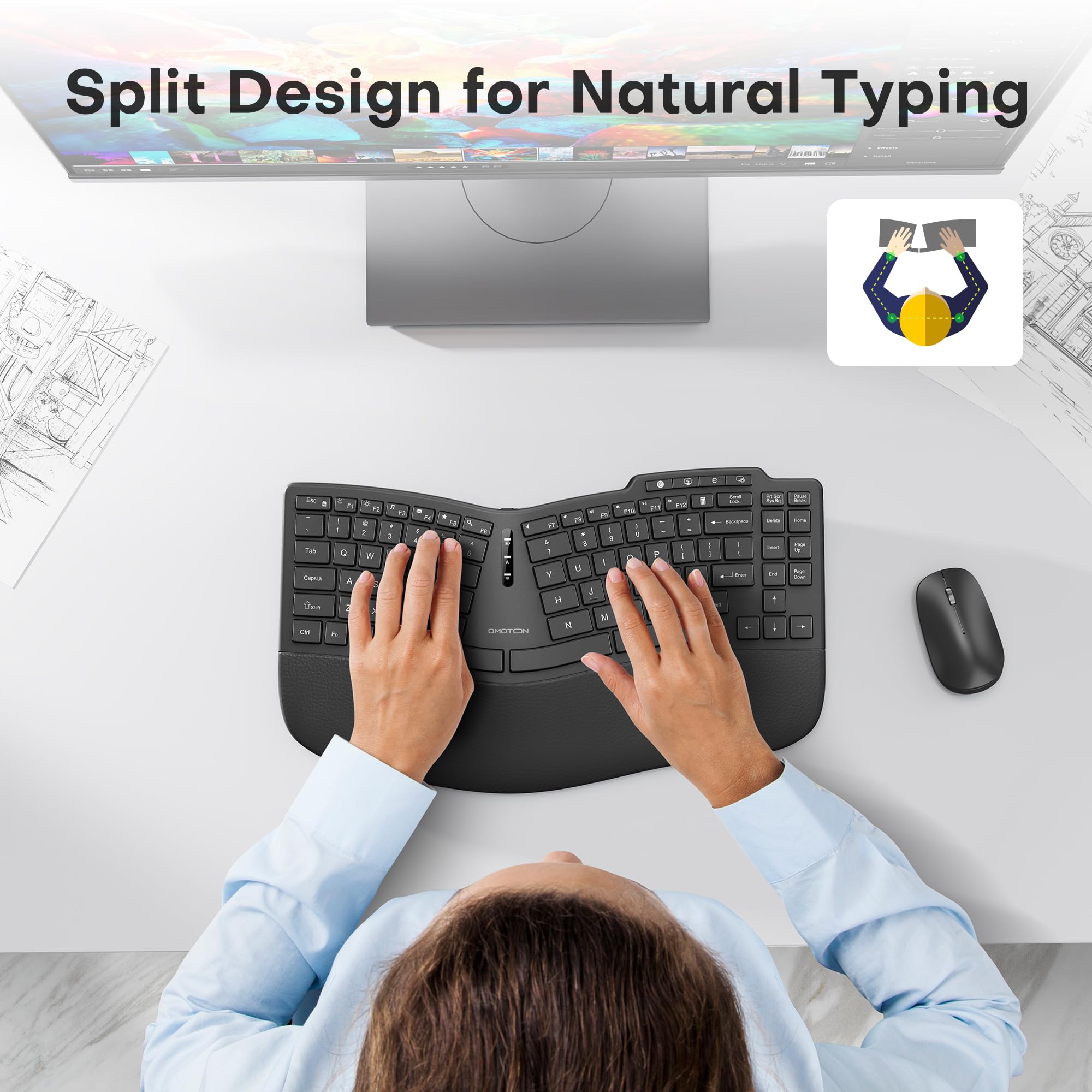 Mua Ergonomic Wireless Keyboard, Cushioned Wrist Rest, Rechargeable ...