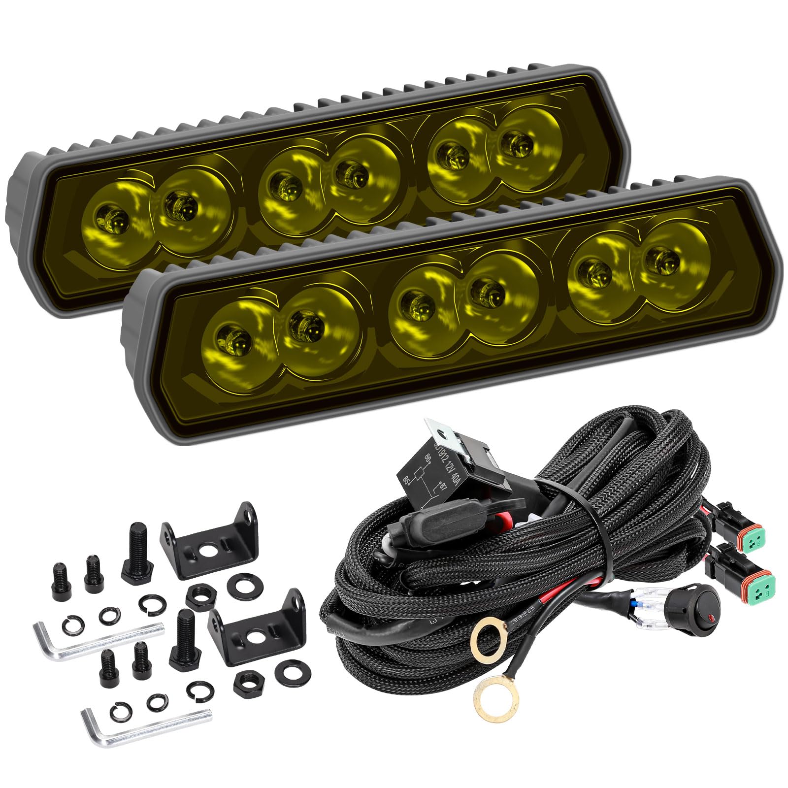 Photo 1 of YCHOW-TECH 6 inch Amber LED Light Bar with DT Wiring Harness Kit 2PCS 120W 12,000LM Spot Driving Fog Single Row Off Road Boat Lights Bumper Reverse Lighting Auxiliary Light on Truck ATV UTV Boat