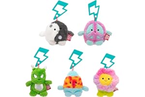 BumBumz 3.5-inch RetroBumz Plush Keychain Assortment - Yin Yang Josh, Peace Symbol MEGS, Flower Jess, Alien Matt, and Lava Lamp Sara - from The Makers of Original Squishmallows