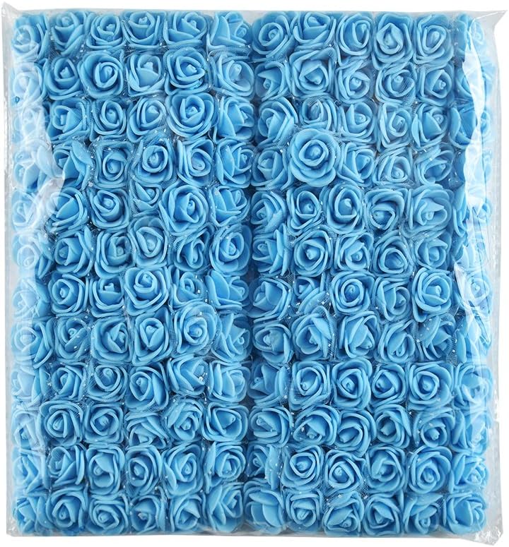 AZXU Mini Foam Rose Artificial Flower Bouquet Multicolor Rose Flower Wedding Scrapbooking Decoration Rose Flower Fake 144 pcs 2 cm (blue)