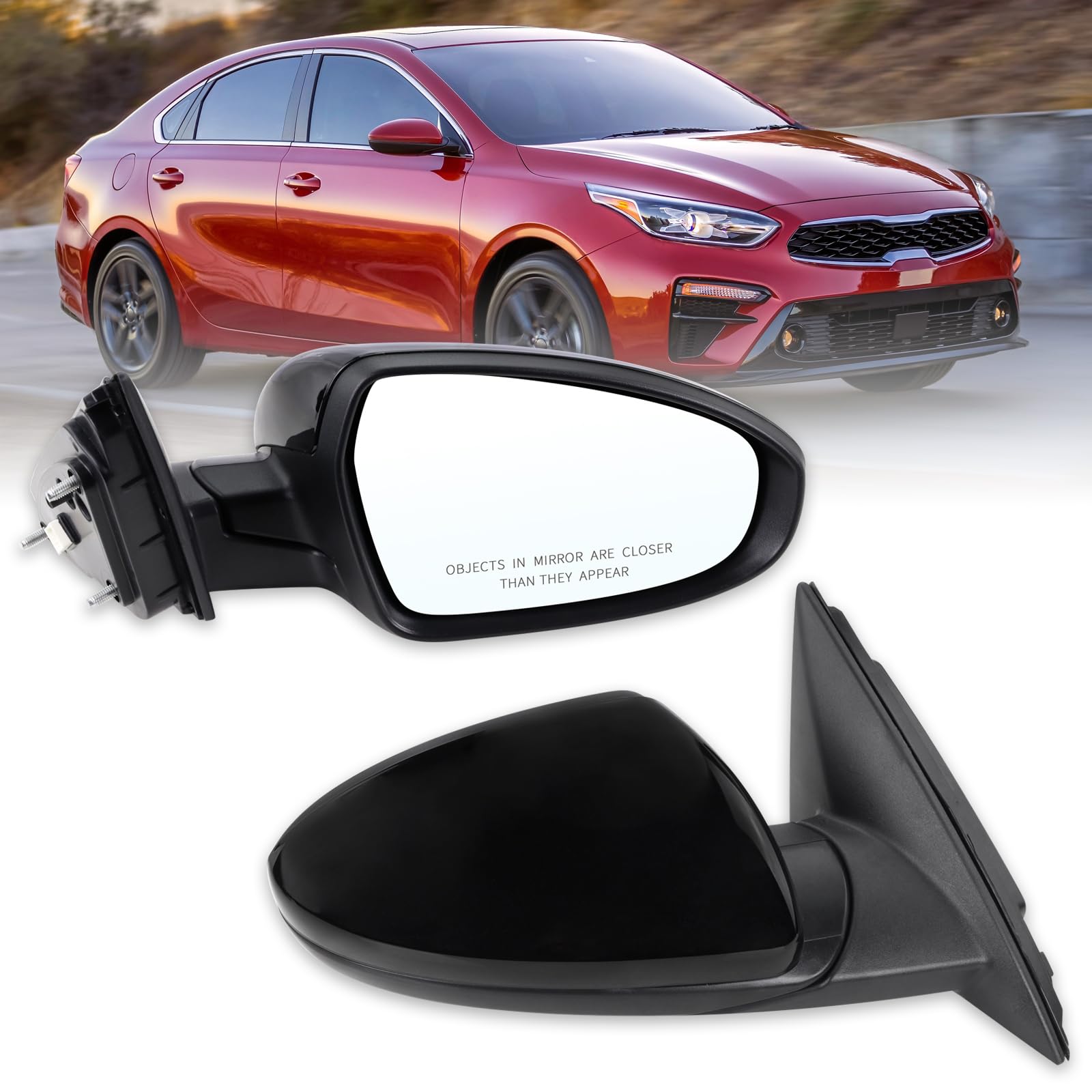 Photo 1 of Right Passenger Side Mirror Compatible With 2019 2020 2021 2022 2023 2024 2025 Kia Forte With Manual folding Power Glass Black Replace#KI1321226(3Pins)
